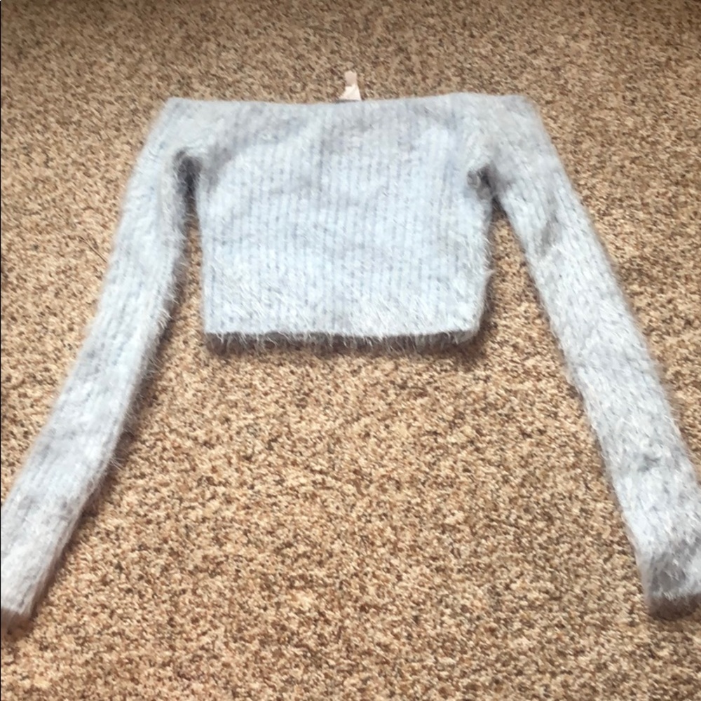 Fuzzy crop top blue sweater